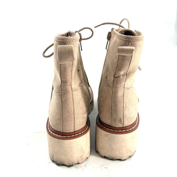 Steve Madden Girl Carra Combat Boots 7 Tan Beige Desert Lace Up Ankle Booties - Picture 4 of 8